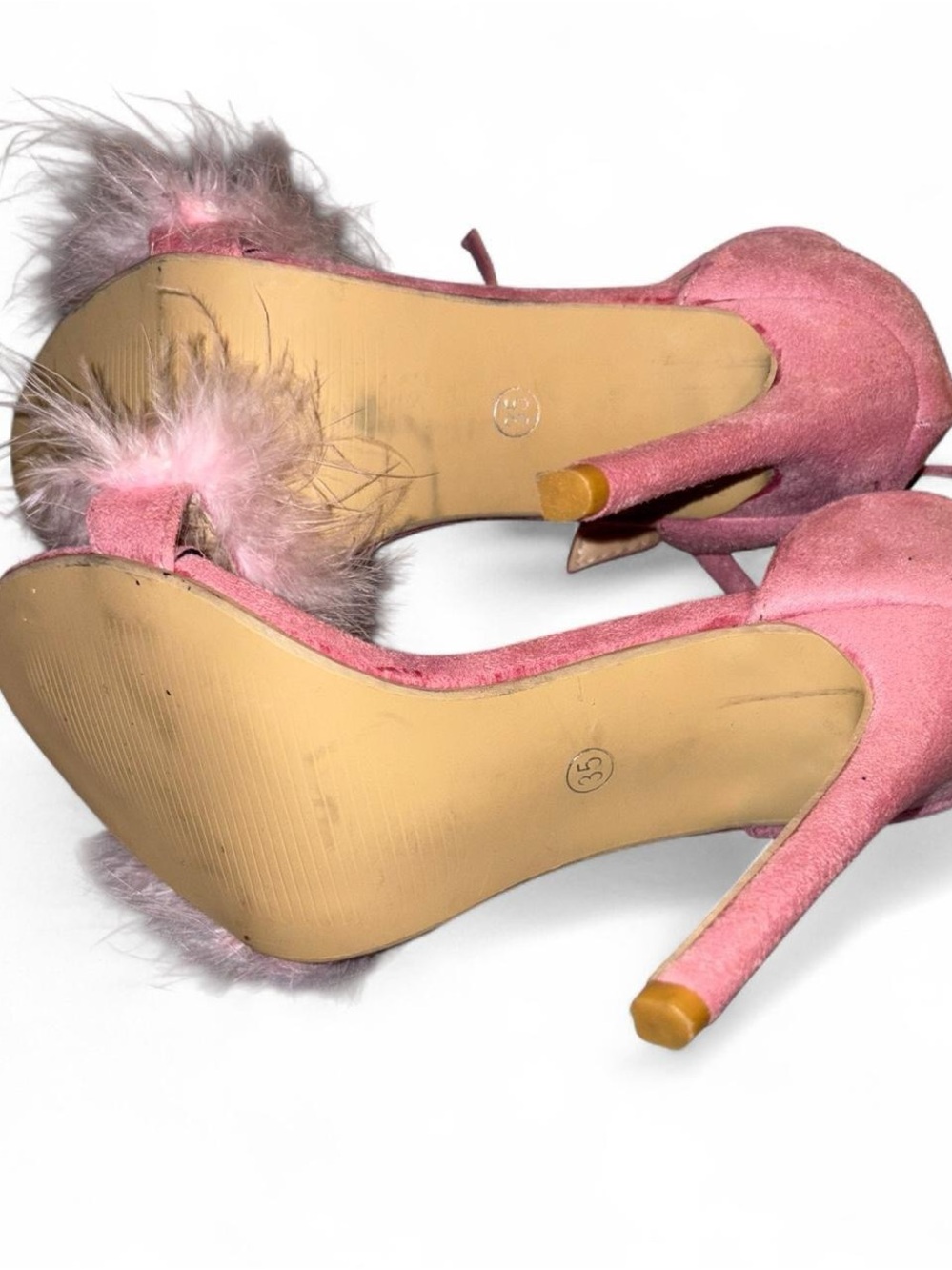 Pink Feather-Trim Ankle-Strap Heels - Picture 6 of 7